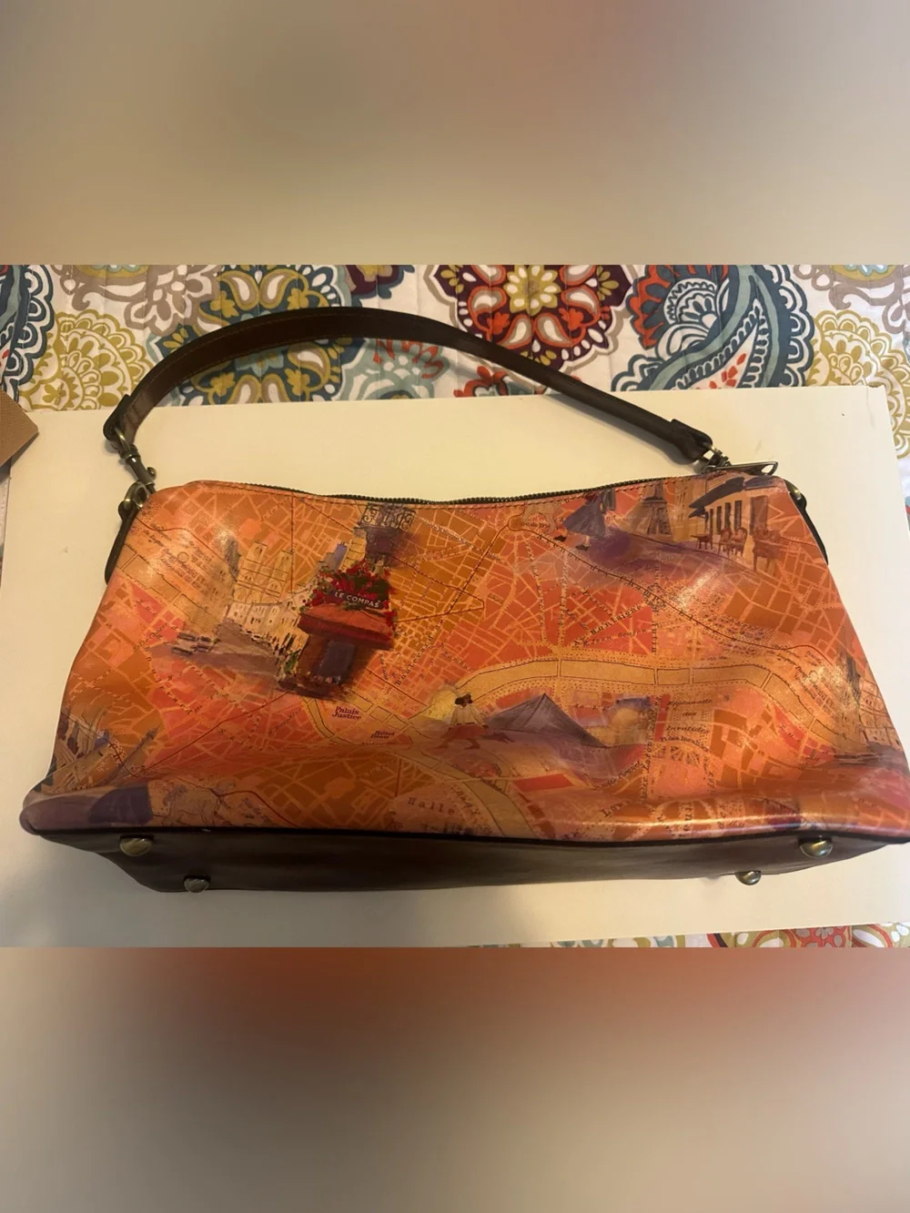 Patricia Nash Maura Paris Map Leather Crossbody Handbag Purse